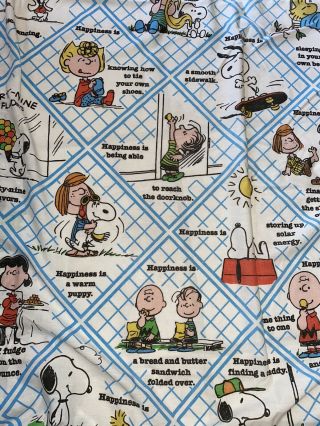 Vintage 1978 Snoopy Peanuts Fitted Twin Sheet Happiness Is - Rare