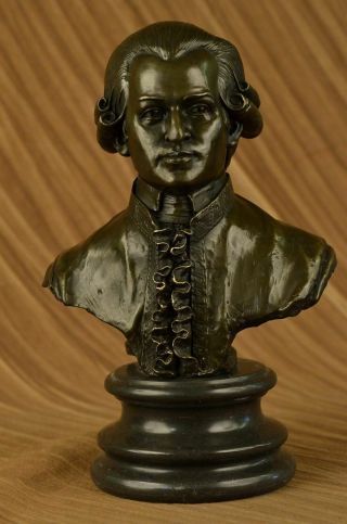 Vintage Mozart Bust 13 " Cast Metal 100 Pure Bronze Figurine Hand Made Sculpture