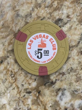 Vintage Las Vegas Club Downtown Casino $5 C&j Th&c Mold Chip - Ex
