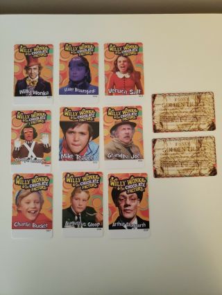 Willy Wonka Coin Pusher Arcade Full 9 Card Set & 2 Golden Tickets