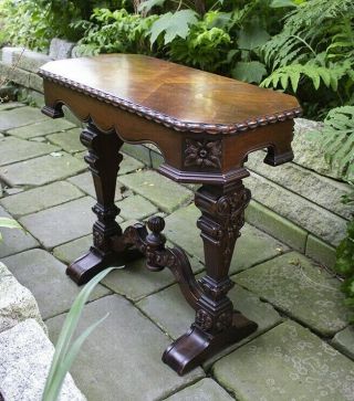Small Carved Gothic Library Table From Historic Boston - Edison Mansion In Detroit