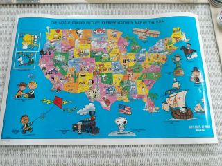 Vintage Snoopy Peanuts Met Life Map Of Usa Poster Excel