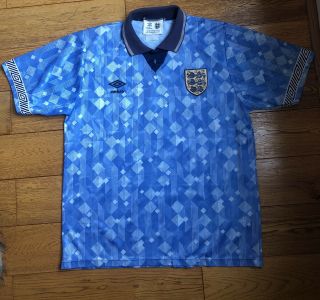 Vintage Retro Umbro England Football Shirt 1990 3rd Kit Blue Medium M