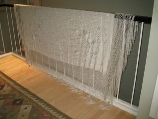 Vintage Ivory Silk Embroidered Piano Shawl