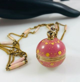 Vtg Sterling Silver Guilloche Enamel Pink W/gold Ladies Ball Turler Watch&chain