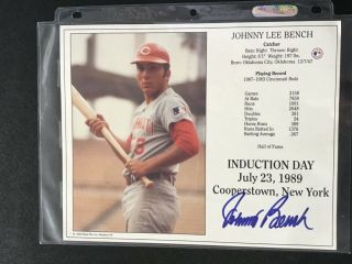 Johnny Bench 8x10 Signed And Authenticated Hof Induction Day