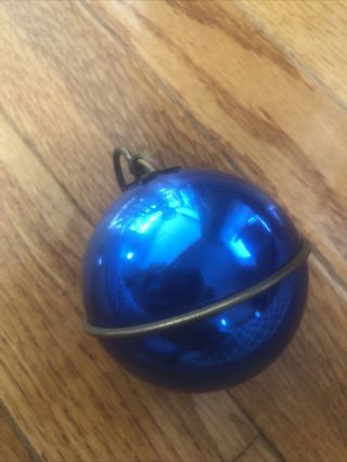 Vintage Reuge Ste Croix Swiss Blue Musical Ball Ornament Plays Silent Night