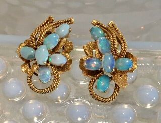 Vintage 14k Gold Opal Earrings Color Signed Skl