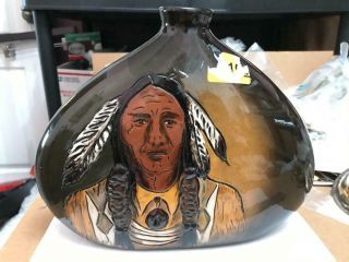 Signed J Steel Art Pottery Vase Indian Style Wisecarver