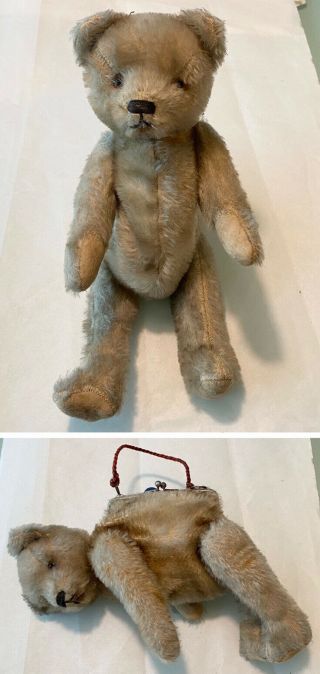 Rare Antique 10” Jointed Teddy Bear Purse Maybe Steiff? No Tag