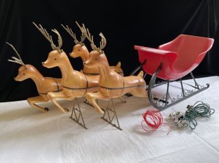 Rare Vintage 1962 Christmas Santa’s Sleigh Union Products Blow Mold 4 Reindeer
