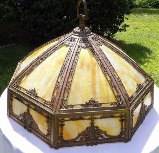 Antique Miller Art Nouveau Tiffany Style Slag Glass Lamp Hanging Light Shade 25 "