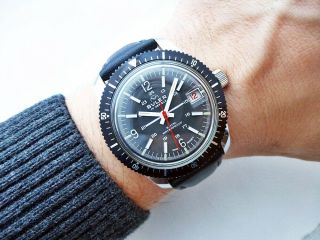 Rare Black 38mm Buler / Sicura Diver Date Vintage Wristwatch 1970 