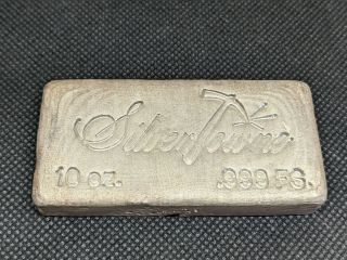 Vintage Silvertowne 10 Oz.  999 Fine Silver Hand Poured Bullion Bar