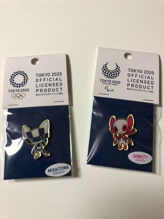 Tokyo 2020 Olympics Mascot Pin Badge Miraitwa Someti Toy Pair Set Official Japan