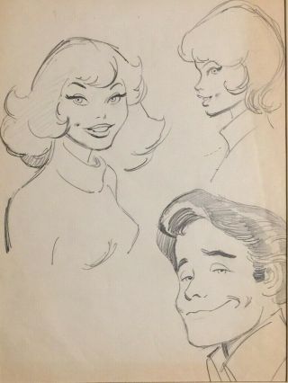Rare Orig Woman & Man Cartoon Russ Heath Character Design Art 1980s Godzilla