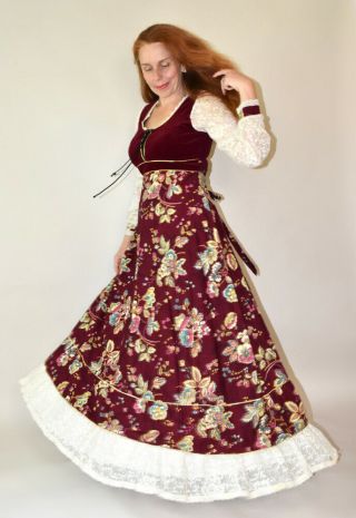 Vintage Russian Princess Corset Lace Up Hippie Princess Dress Sz 11 By Gunne Sax