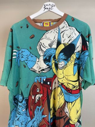 Vtg 90s Juggernaut Wolverine Beast Marvel Comic All Over X - Men Shirt Large
