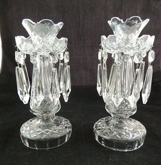 Waterford Crystal 10 " Candelabras W/ Bobeche And 10 Prisms