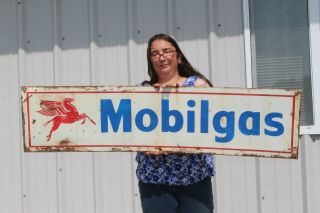 Large Vintage Mobil Mobilgas Pegasus Gasoline Gas Station 48 " Metal Sign