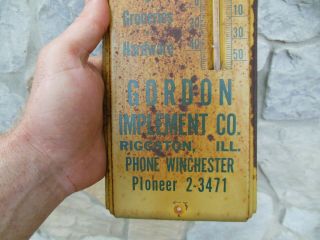 Vintage JOHN DEERE THERMOMETER Gordon Implement Co Sign Riggston Illinois 5