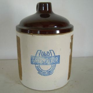 Vintage OLD GREEN RIVER TOBACCO Humidor Pottery Jug Crock Pipe Smoke Kentucky 3
