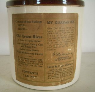 Vintage OLD GREEN RIVER TOBACCO Humidor Pottery Jug Crock Pipe Smoke Kentucky 6