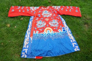 Vintage Chinese Silk Dragon Robe Embroidery Textile