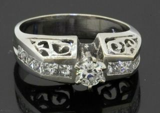 Vintage 14k Wg 1.  09ctw Diamond Filigree Wedding/engagement Ring W/.  25ct Ctr.
