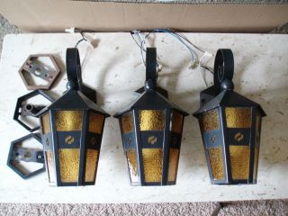 3 - Antique Arts & Crafts Mission,  Amber Glass Outdoor Light Fixtures,  1920 