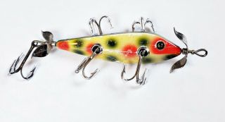 Tough Heddon 00 Dowagiac Underwater Minnow Lure White Spotted C 1910s