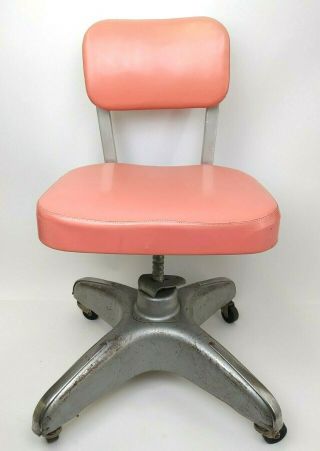 Cole - Steel Vtg Pink Swivel Adjustable Desk Office Chair Rare Industrial Tanker