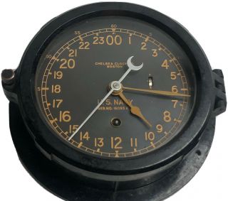 Vintage U.  S.  United States Navy Clock Chelsea Clock Company Boston Mass With Key