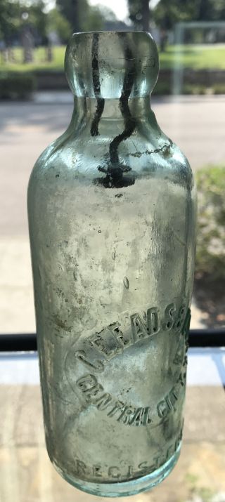 Vintage Embossed C.  E.  Eads & Co.  7” Green Hutch Bottle Central City,  Kentucky 2