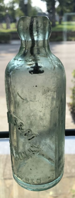 Vintage Embossed C.  E.  Eads & Co.  7” Green Hutch Bottle Central City,  Kentucky 3