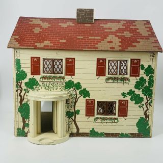 Vintage Keystone Dollhouse Large 6 Rooms Wooden Cottage Garden