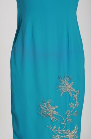 Vintage 50s blue beaded floral crepe Cheongsam qipao dress S 4