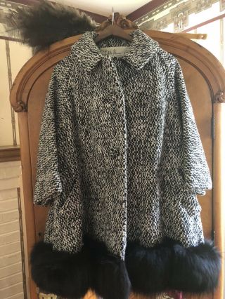 Lilli Ann Paris San Francisco Womens Vtg Wool Coat With Faux Fur.  Size S
