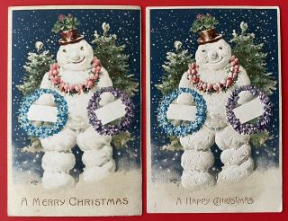 Vintage Hold - To - Light Christmas Postcard,  Companion Card Snowman,  Florals