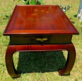 Antique/vtg Bernhardt Chinoiserie Carved Mahogany Wood Side/end Accent Table