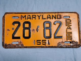 Vintage 1955 Maryland Dealer License Plate Tag W Orig Registration Card