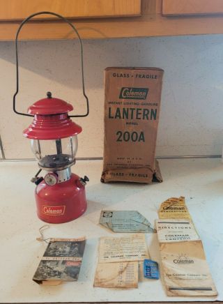 Vintage 1957 Red Coleman 200a Lantern W/ Box And Paperwork
