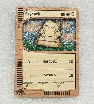 Psyduck On Swing Wood Pokemon Collectable Art,  Pokemon Gift,  Pokemon Card