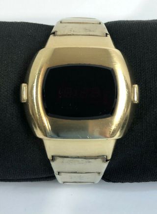 Vintage Pulsar 1973 Time Computer Inc 14k Gold Filled Watch W/ Band