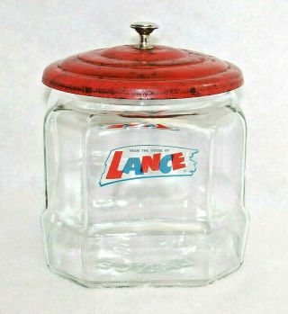 Lance Advertising Glass Cracker Cookie Jar Store Display 6.  5 " Rare Vtg S9734