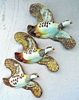 Set Of 3 Vintage Beswick Flying Partridge Grouse 1188 1/2/3 Wall Plaque Perfect
