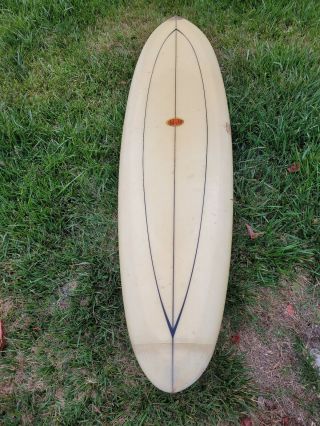 Vintage Jacobs Surfboard Single Fin Longboard Transition Board 7 