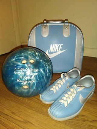 Vintage Nike Bowling Bag W/ Matching Nike Bowling Shoes Size 7,  Brunswick Ball