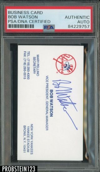 Bob Watson Yankees Vice President Signed Business Card Auto Psa/dna