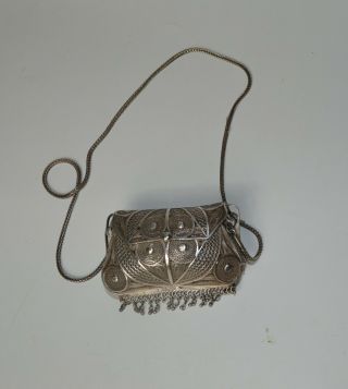 Vintage Middle eastern Asian Silver filigree Purse necklace with bracelet 3